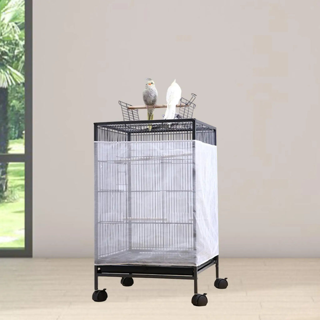 Bird Cage Mesh Cover Parrot Cage Catcher Cover for Cockatiel Parrot Budgies Indoor Covering Birdcage Elastic Cover Protector