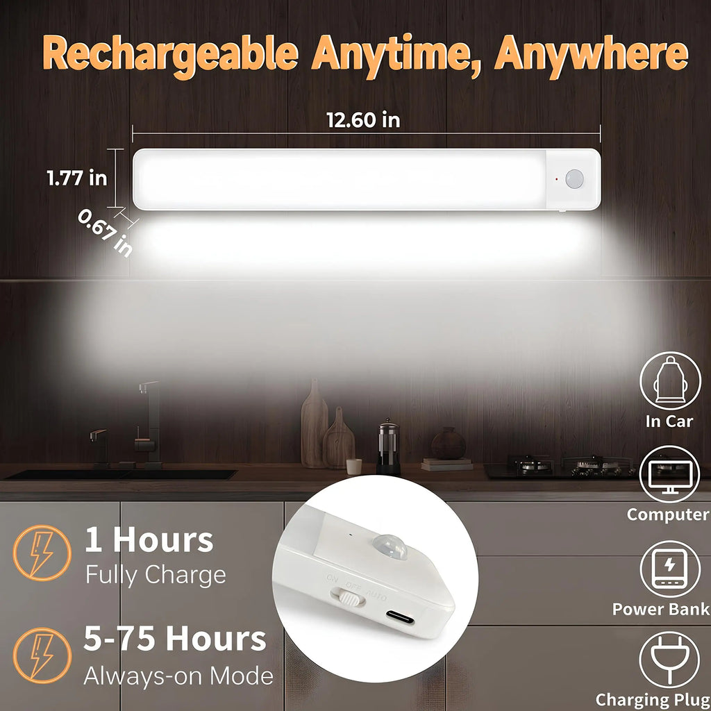 LED Motion Sensor Light Wireless LED Night Light Type C Rechargeable Light Cabinet Wardrobe Lamp Staircase Backlight For Kitchen