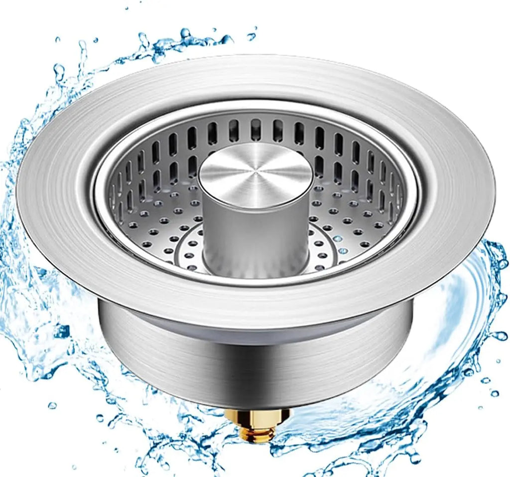 3 in 1 Kitchen Sink Drain Strainer,Universal Stainless Steel Kitchen Sink Stopper, Pop Up Anti-Clogging for 3-1/2 Inch US Standa