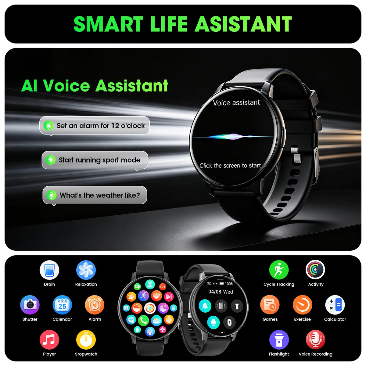 Smart Watch Bluetooth Call 1.38" Full Touch Screen Fitness