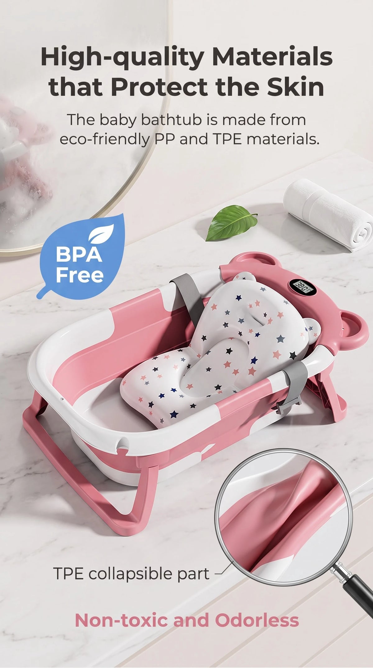 Foldable Baby Bathtub with Temperature Display
