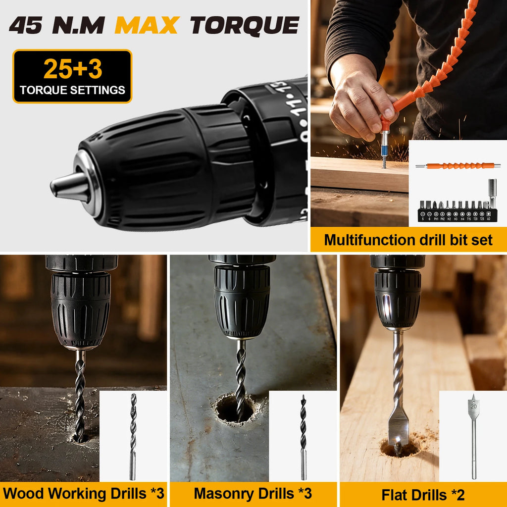 Pnoeoce 20V Cordless Power Drill Driver Kit with 3.0Ah