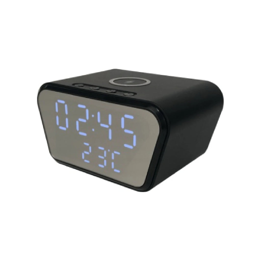 4K UHD Camera Wireless Charger, 5-in-1 WiFi6 Home Security Monitor with Clock Alarm Thermometer, Motion Detection, Storage