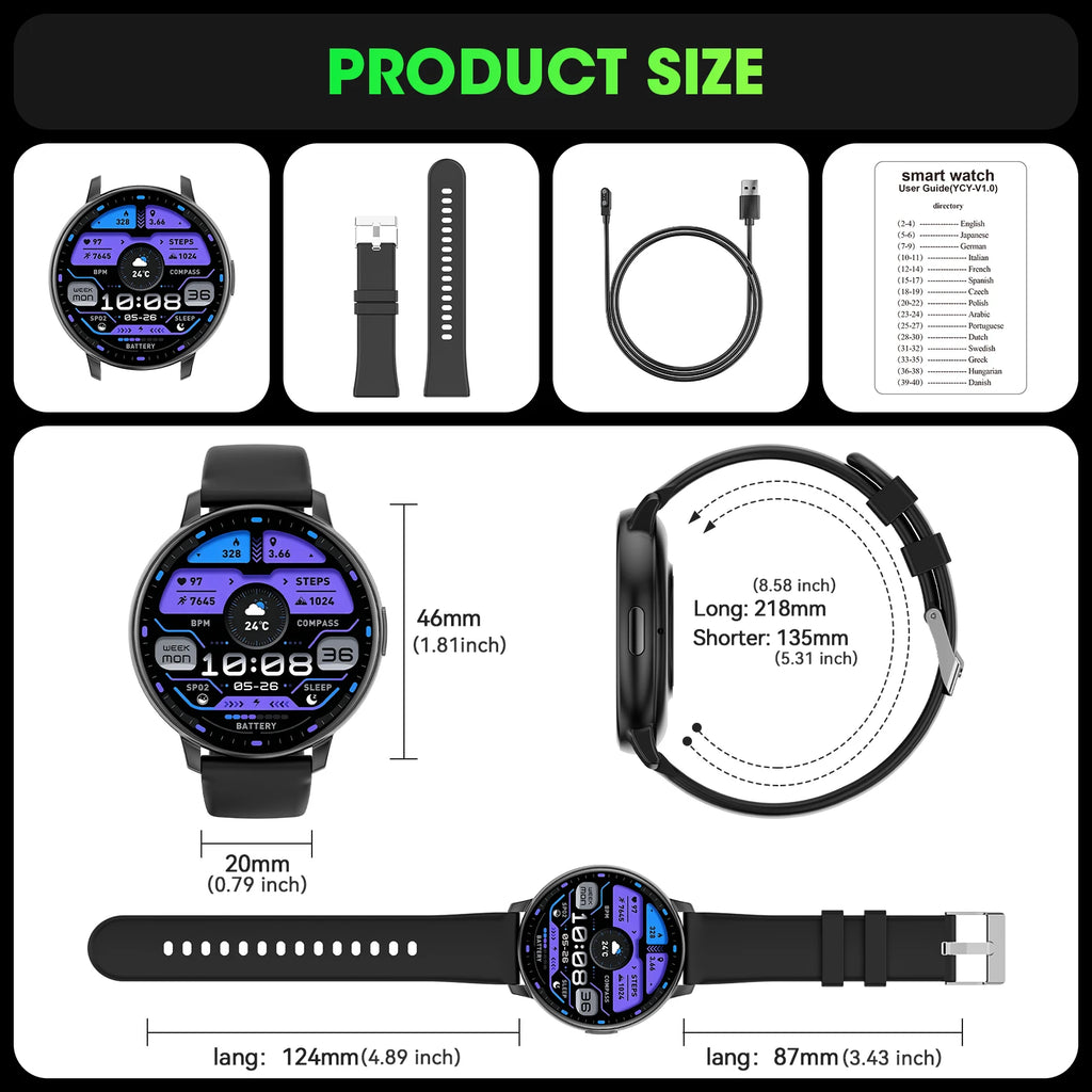 Smart Watch Bluetooth Call 1.38" Full Touch Screen Fitness