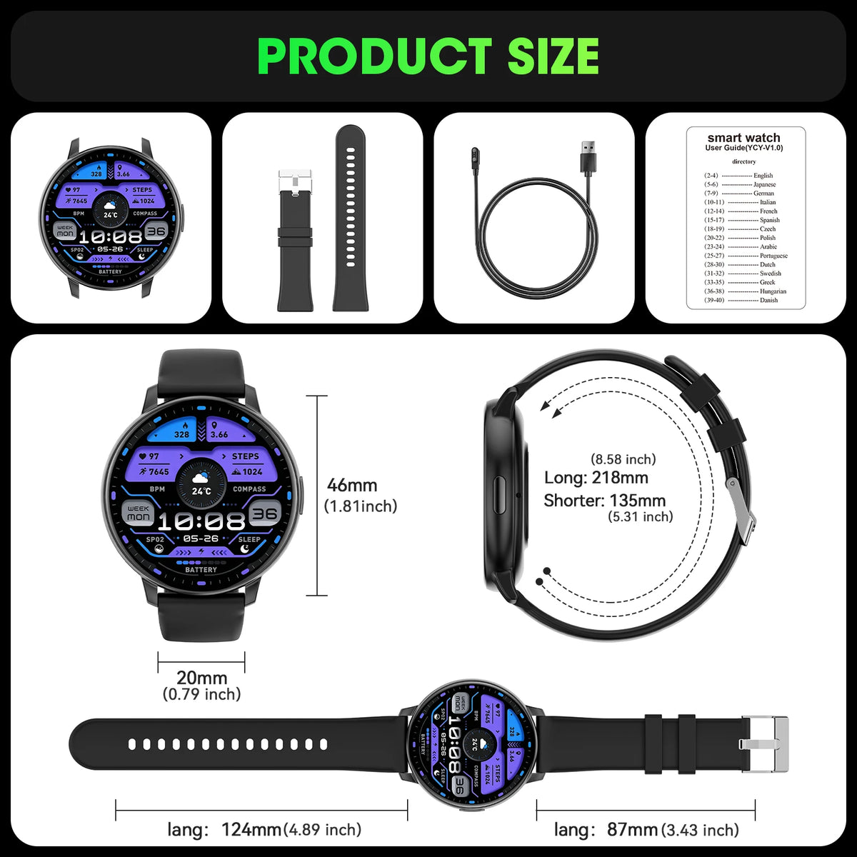 Smart Watch Bluetooth Call 1.38" Full Touch Screen Fitness