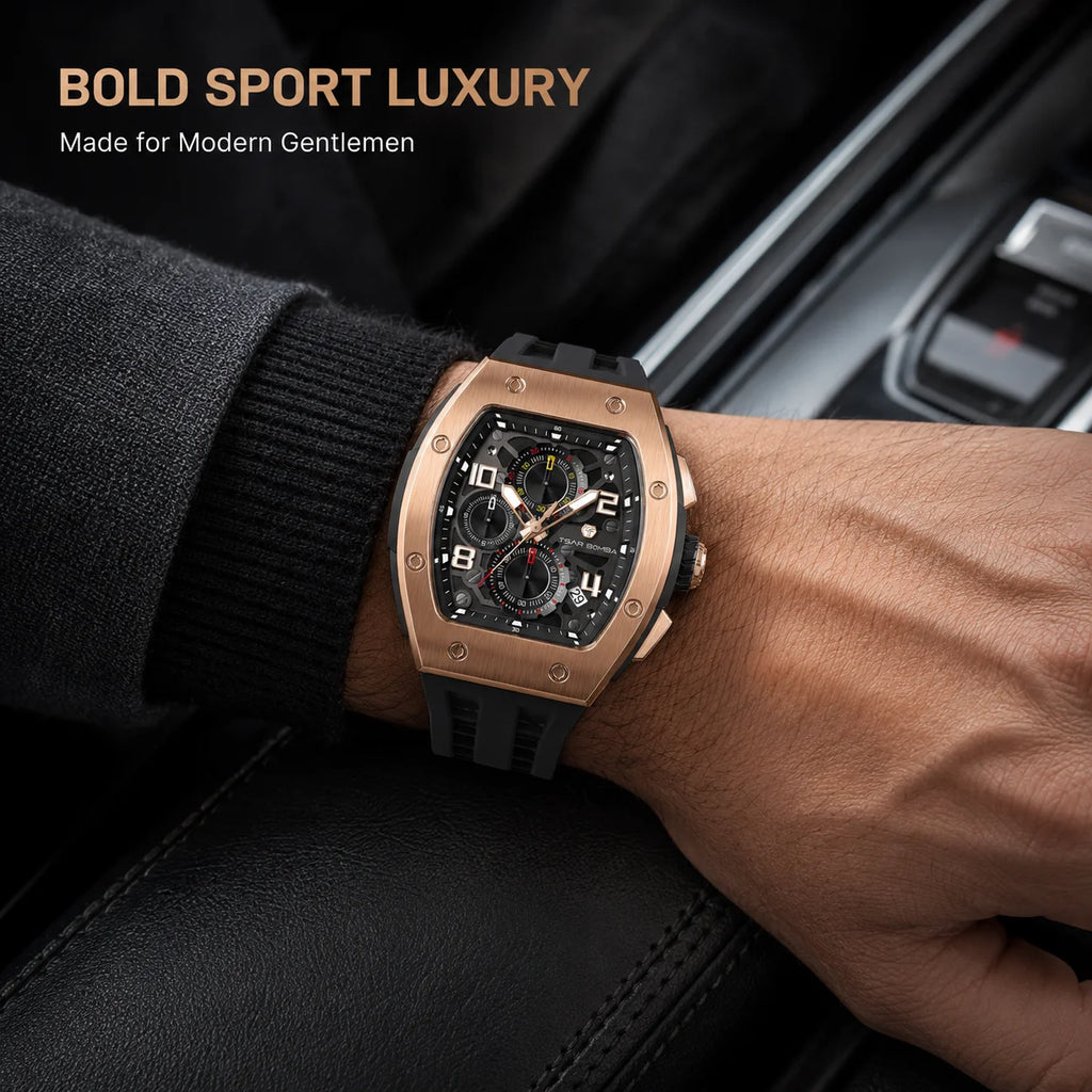 TSAR BOMBA TB8224Q Men's Rose Gold Tone Tonneau Quartz