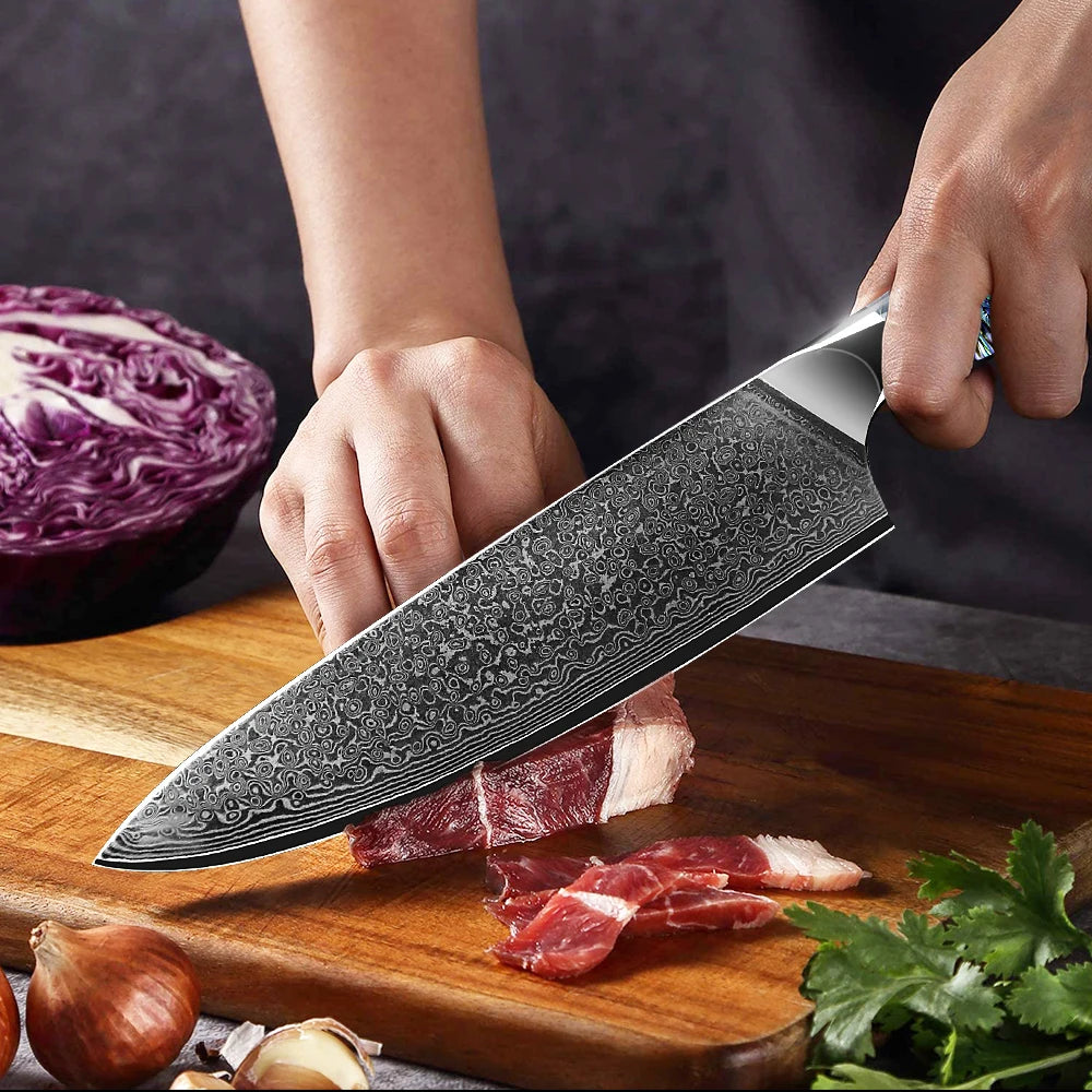 Damascus Knife Chef Knife Japanes VG10 67 Layer Steel Cleaver Paring Bread Knife Lasting Sharp Abalone Shell Handle Kitchen Gift