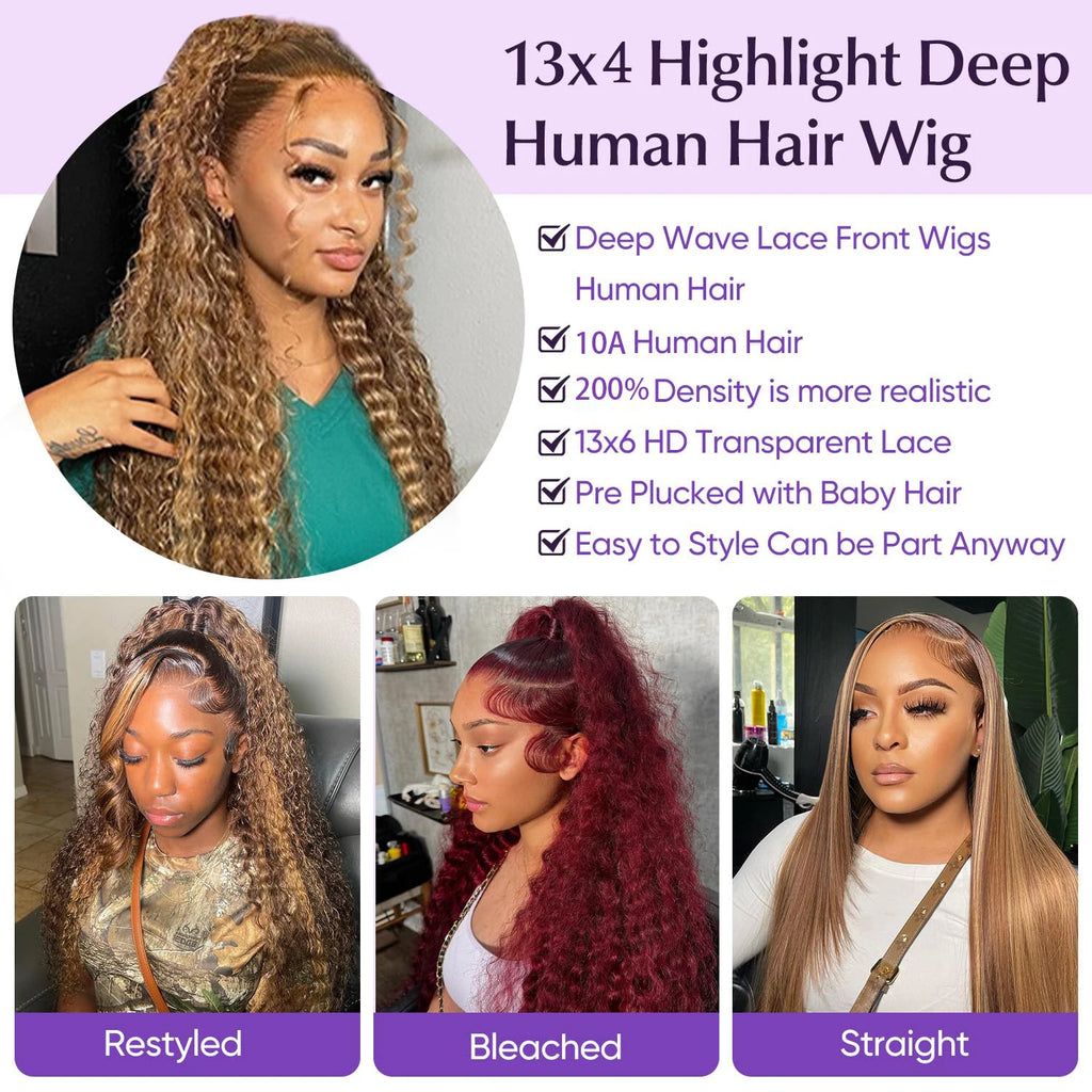 Honey Blonde Deep Wave HD Lace Front Wig
