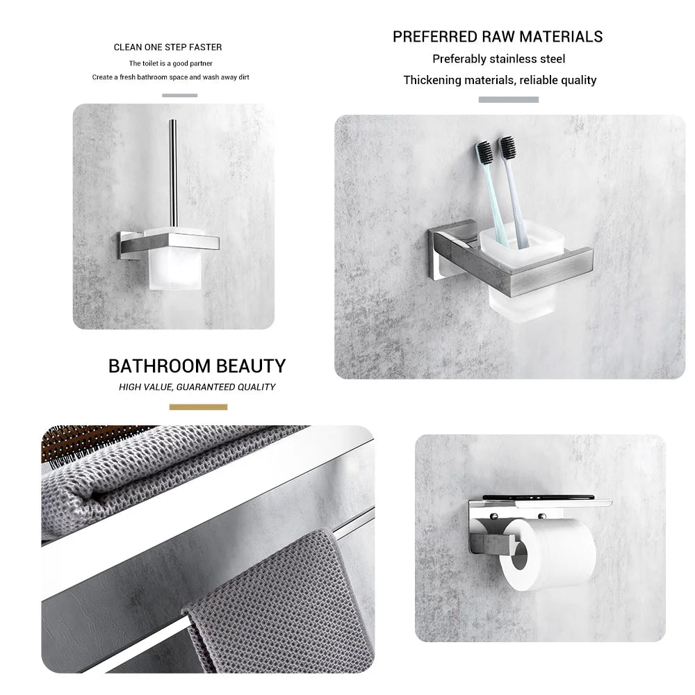 Polished Chrome Wall-mounted Stainless Steel Clothes Hook Toilet Paper Holder Towel Bar Kitchen Facilities Bathroom Accessories