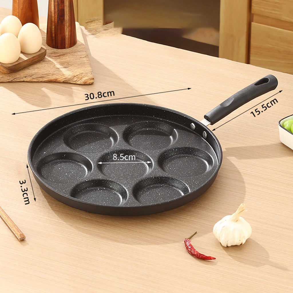 Seven-Hole Egg Frying Pan Non-Stick Frying Pan Household Frying Pan Egg Burger Breakfast Mold Induction Cooker For Outdoor Camp