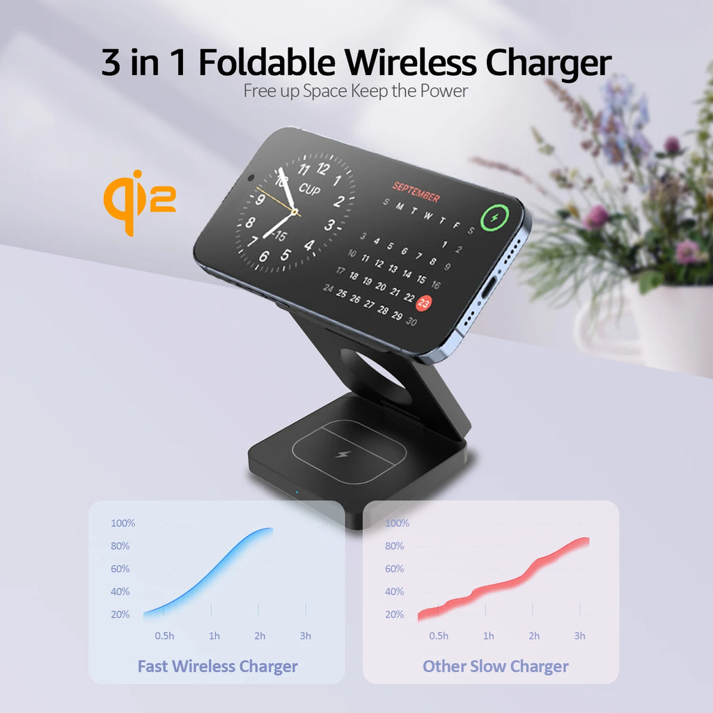 3 in 1 Wireless Charger Qi2 15W For iPhone 16 15 14 13 12 Fast Charging Station For Apple Watch 9 8 7 6 5 for Airpods pro stand