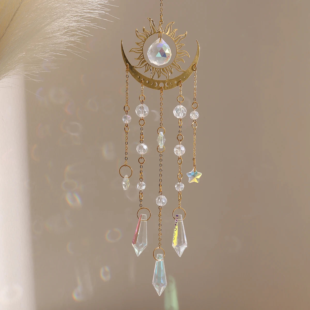 1pc Gold Flame Moon Crystal Pendant sunlight Catcher Outdoor