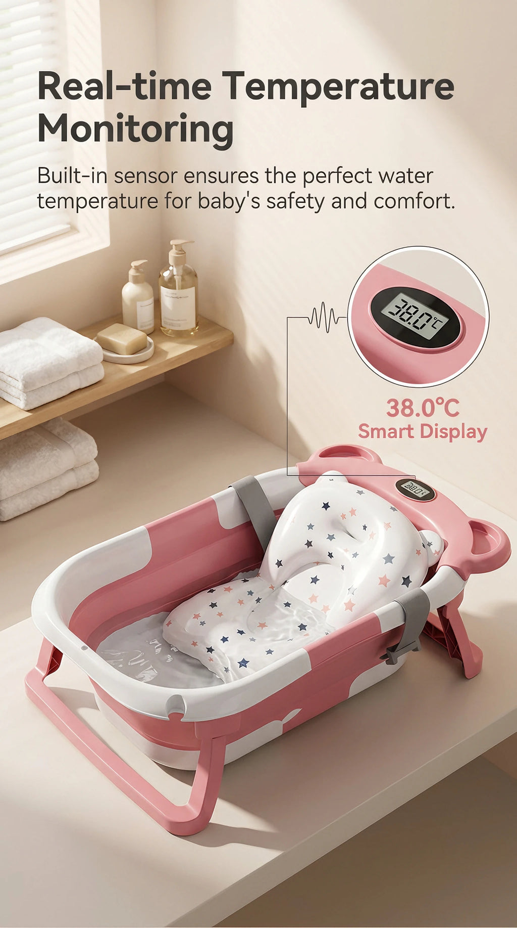 Foldable Baby Bathtub with Temperature Display