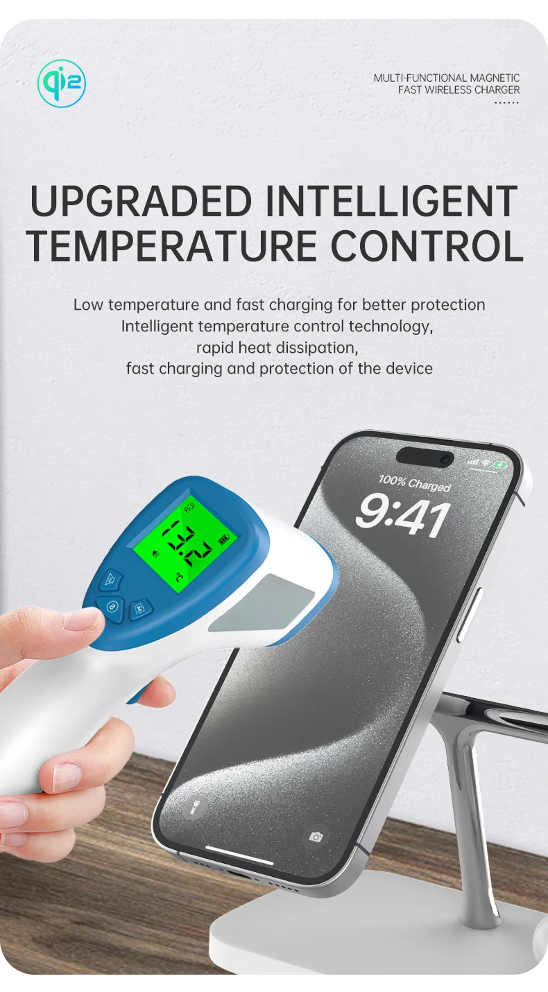 QI2 Wireless Charging Station for Apple / Samsung 3 in 1 Charger Stand Dock for iPhone 12-16 AirPods Apple Watch 10 9 8 7 6 5