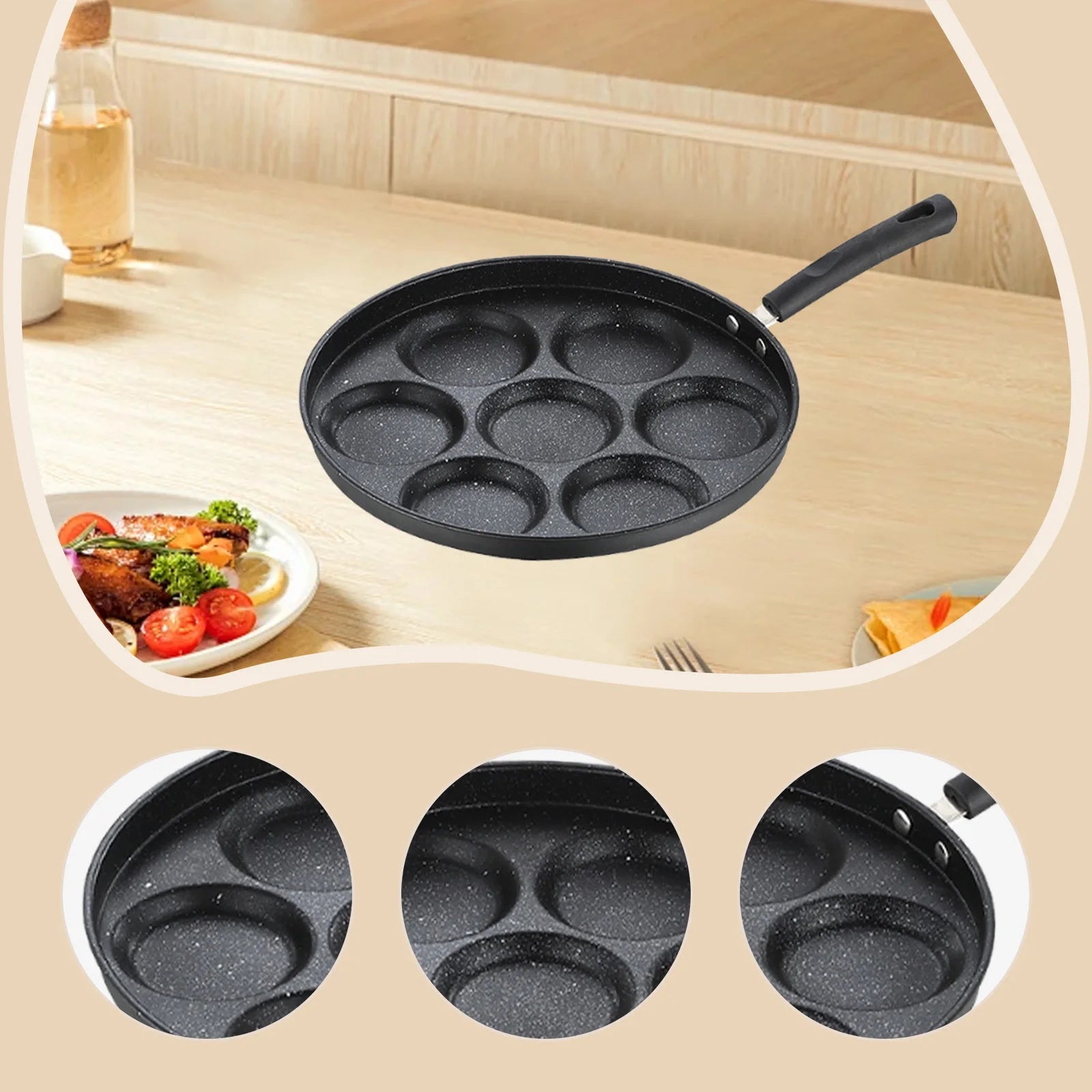 Seven-Hole Egg Frying Pan Non-Stick Frying Pan Household Frying Pan Egg Burger Breakfast Mold Induction Cooker For Outdoor Camp