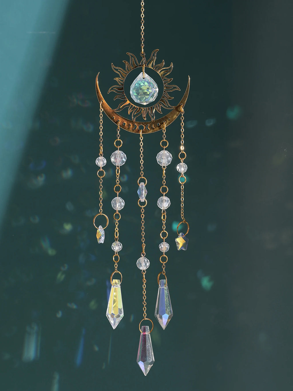 1pc Gold Flame Moon Crystal Pendant sunlight Catcher Outdoor