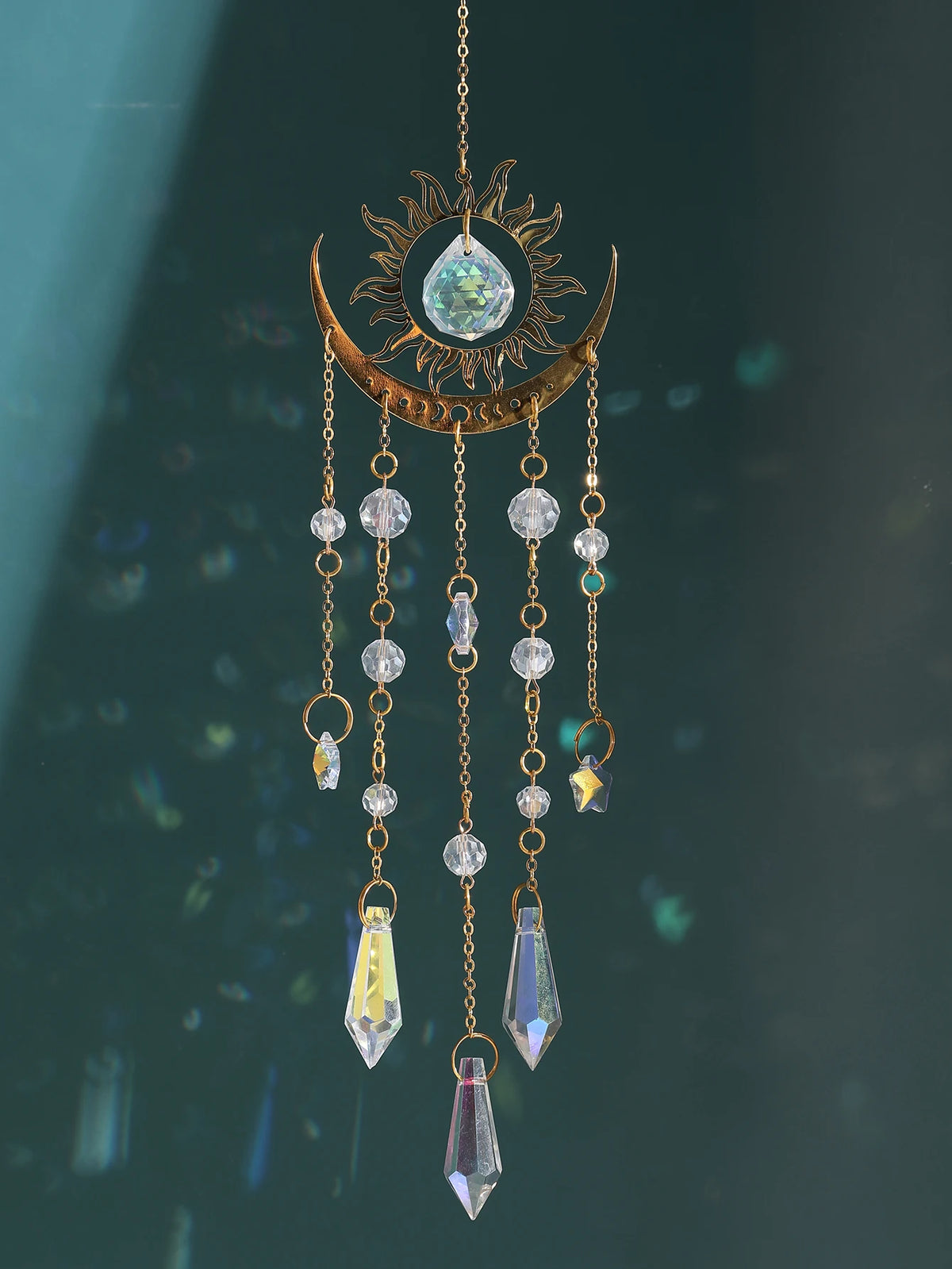 1pc Gold Flame Moon Crystal Pendant sunlight Catcher Outdoor