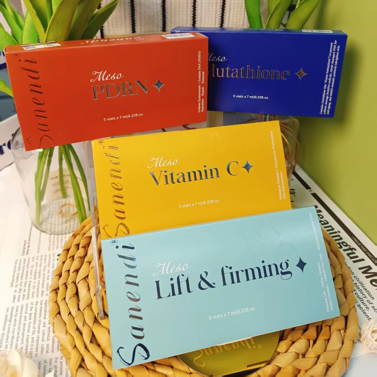 South Korea Sanendi Skin Care Vitamin C GSH Salmon DNA Skin Deep Moisturizing Repair Ampoule Face Essence Set 5x7ml Vials