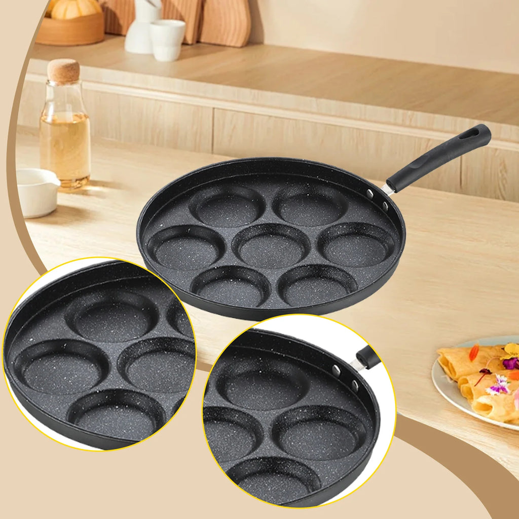 Seven-Hole Egg Frying Pan Non-Stick Frying Pan Household Frying Pan Egg Burger Breakfast Mold Induction Cooker For Outdoor Camp