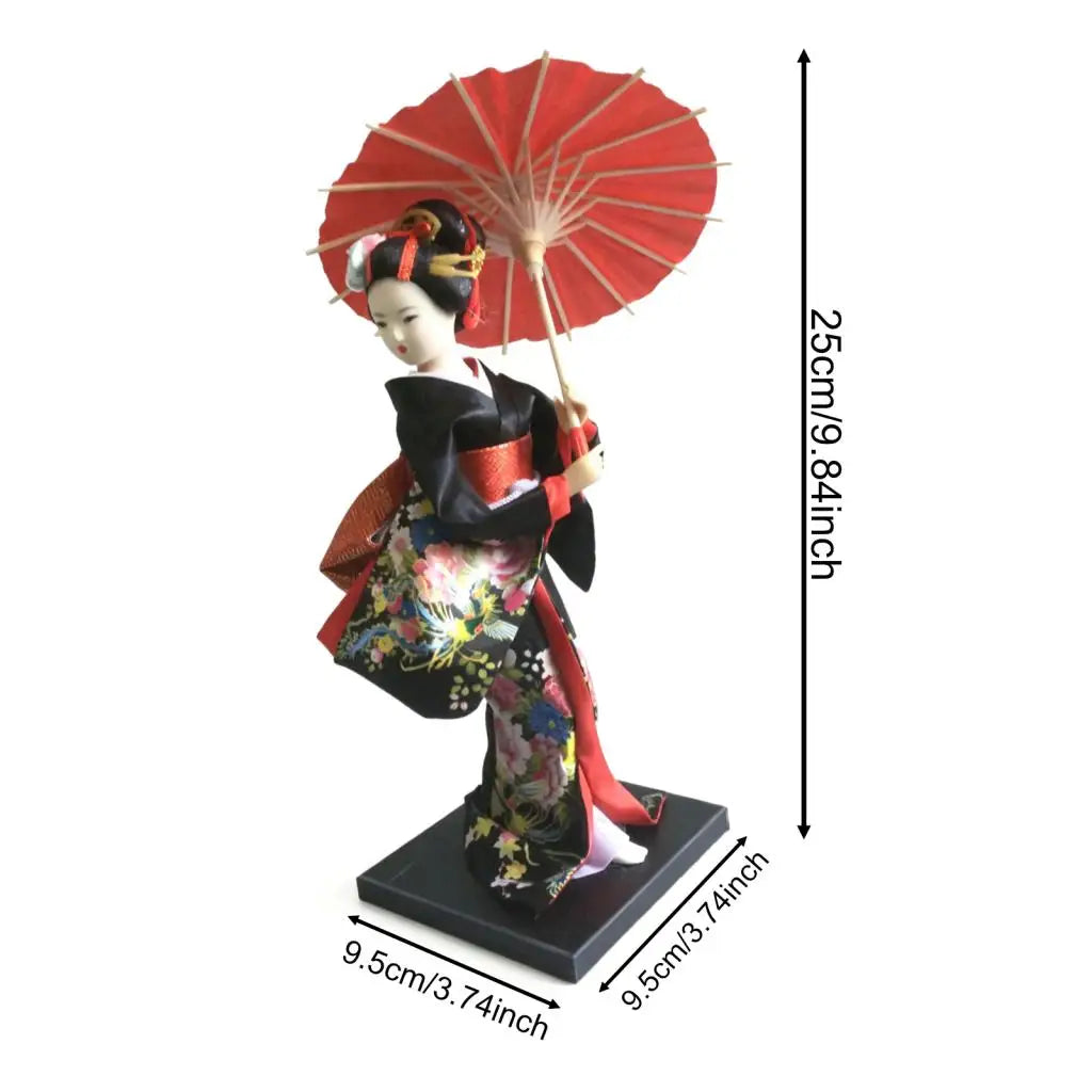 Japanese Geisha 9" Free Standing Oriental Ancient Kabuki Girl Statue Kimono Dolls Ornament for Shelf Table Home Office Decor