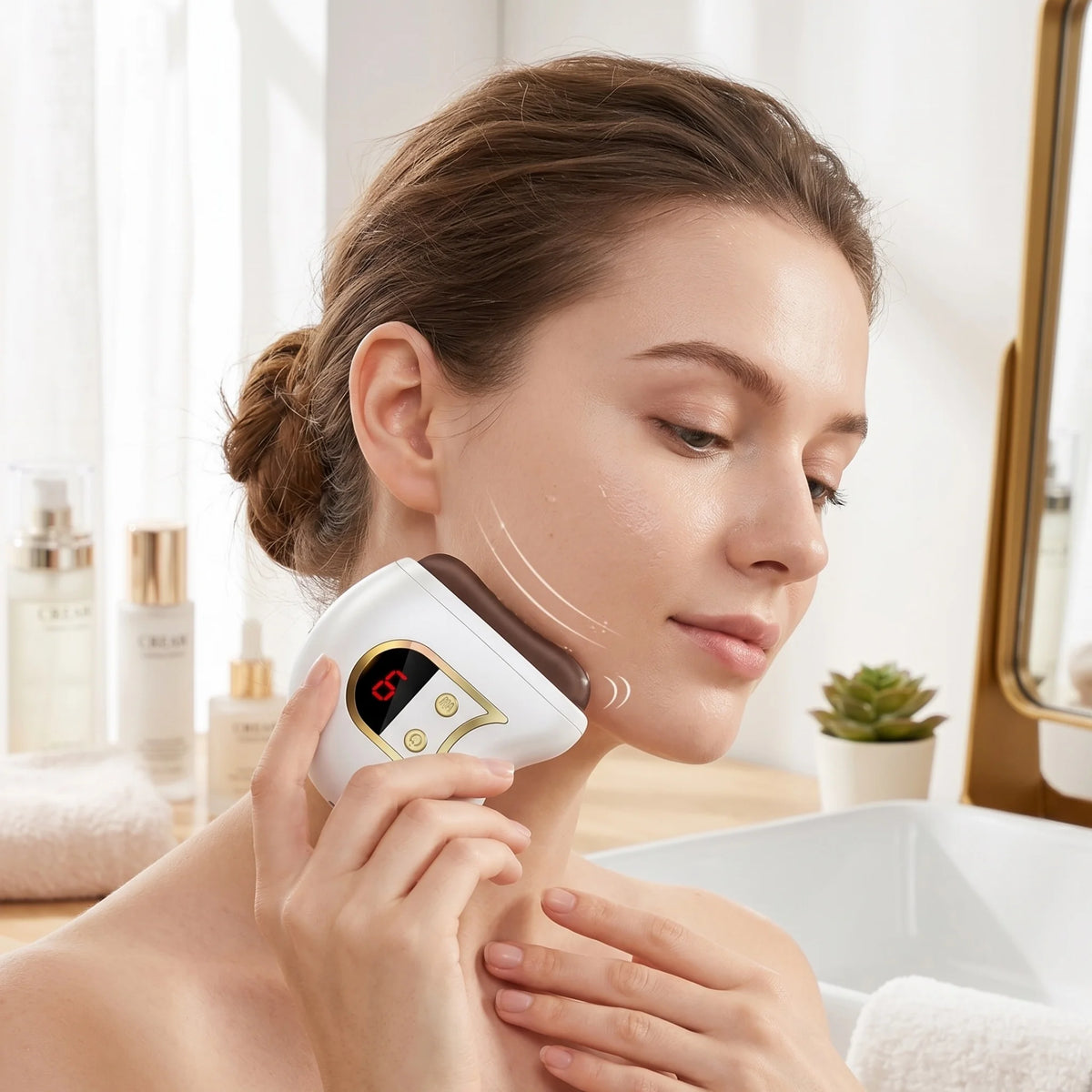 Electric Gua Sha Facial Massager with Red Light Glow