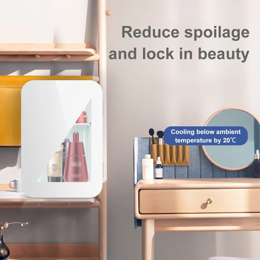 Portable Vehicle Refrigerator 8L Mini Compact Fridge Cooling Heating For Skin Care Cosmetic Beverages Drinks Office Dorm and Car