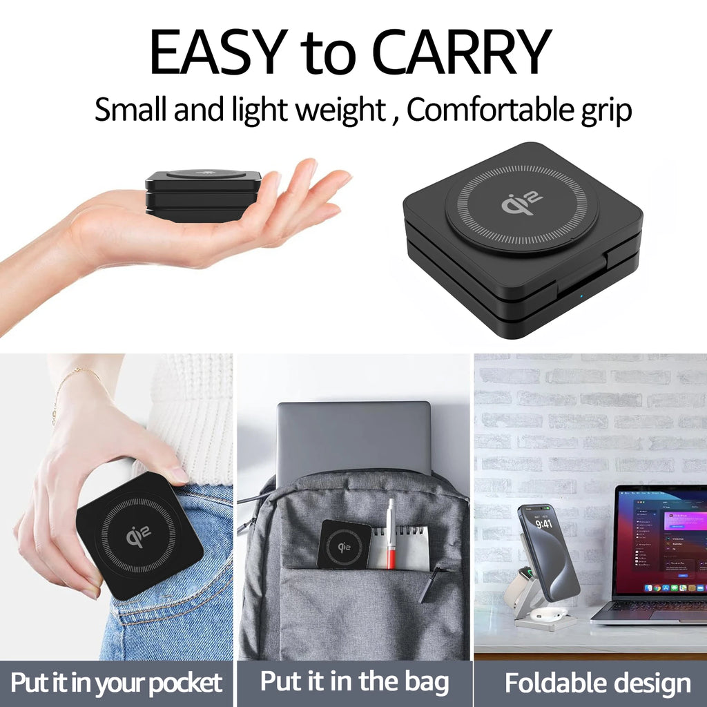 3 in 1 Wireless Charger Qi2 15W For iPhone 16 15 14 13 12 Fast Charging Station For Apple Watch 9 8 7 6 5 for Airpods pro stand
