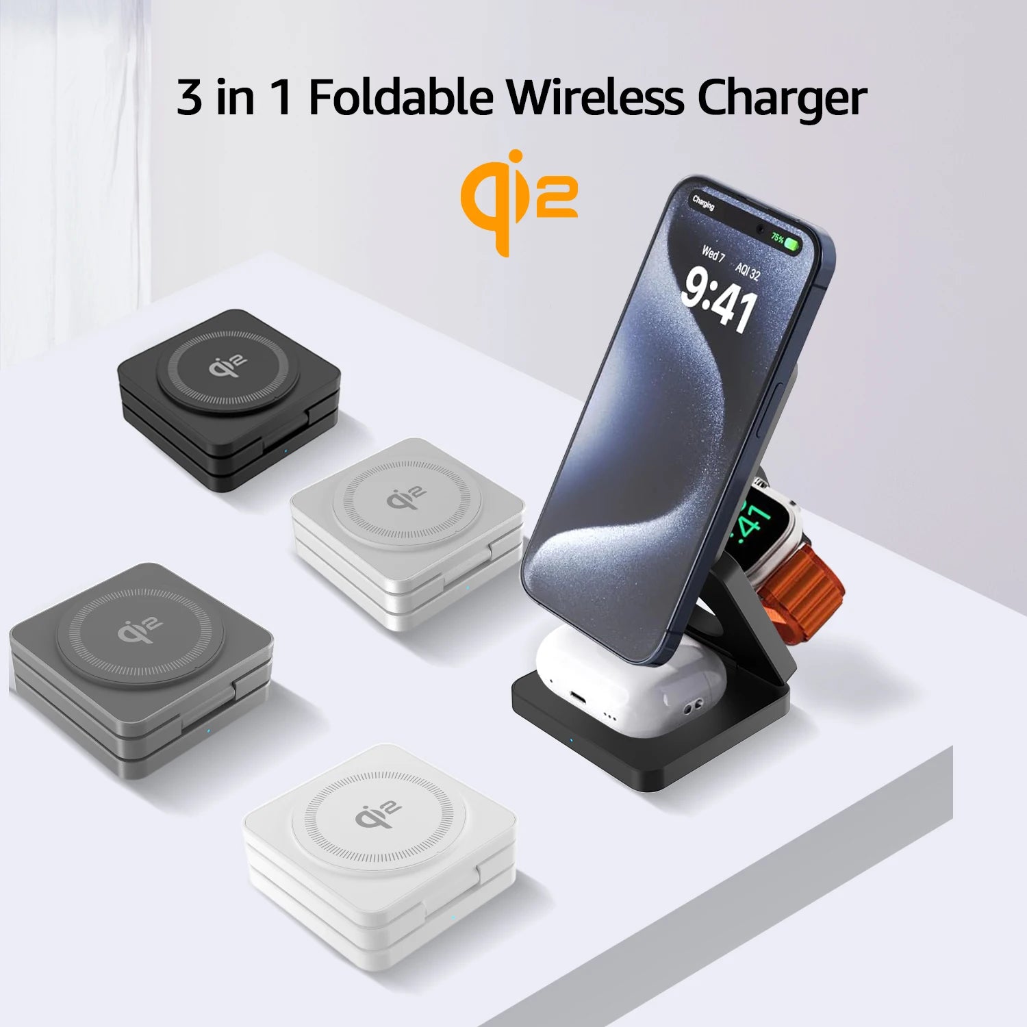 3 in 1 Wireless Charger Qi2 15W For iPhone 16 15 14 13 12 Fast Charging Station For Apple Watch 9 8 7 6 5 for Airpods pro stand