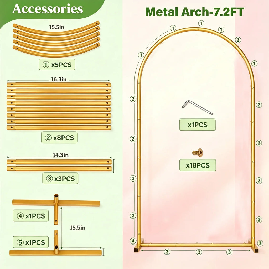 Gold Metal Wedding Arch Backdrop Stand 6FT &amp;7.2FT Heavy‑Duty