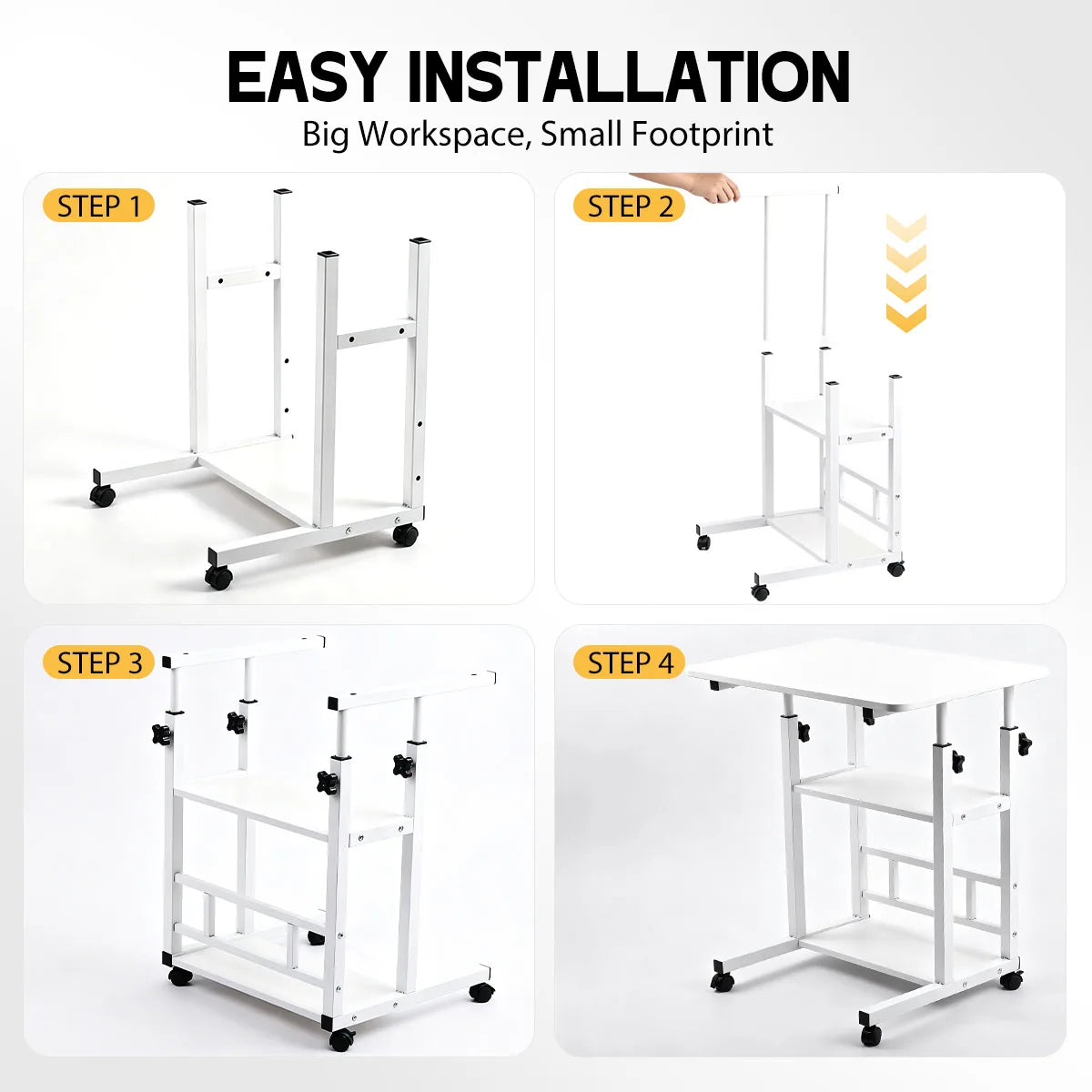 Adjustable Height Side Table with Wheels 3-Tier Storage Rolling
