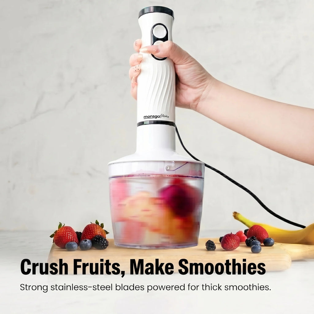 MONSGA Electric Immersion Hand Blender 4 in 1, 2 Speed Detachable Stick Mixer, Egg Whisk, Milk Frother, Vegetable Chopper, Meat Grinder, Juice Mixing Cup for Kitchen Smoothies Soup Baby Food