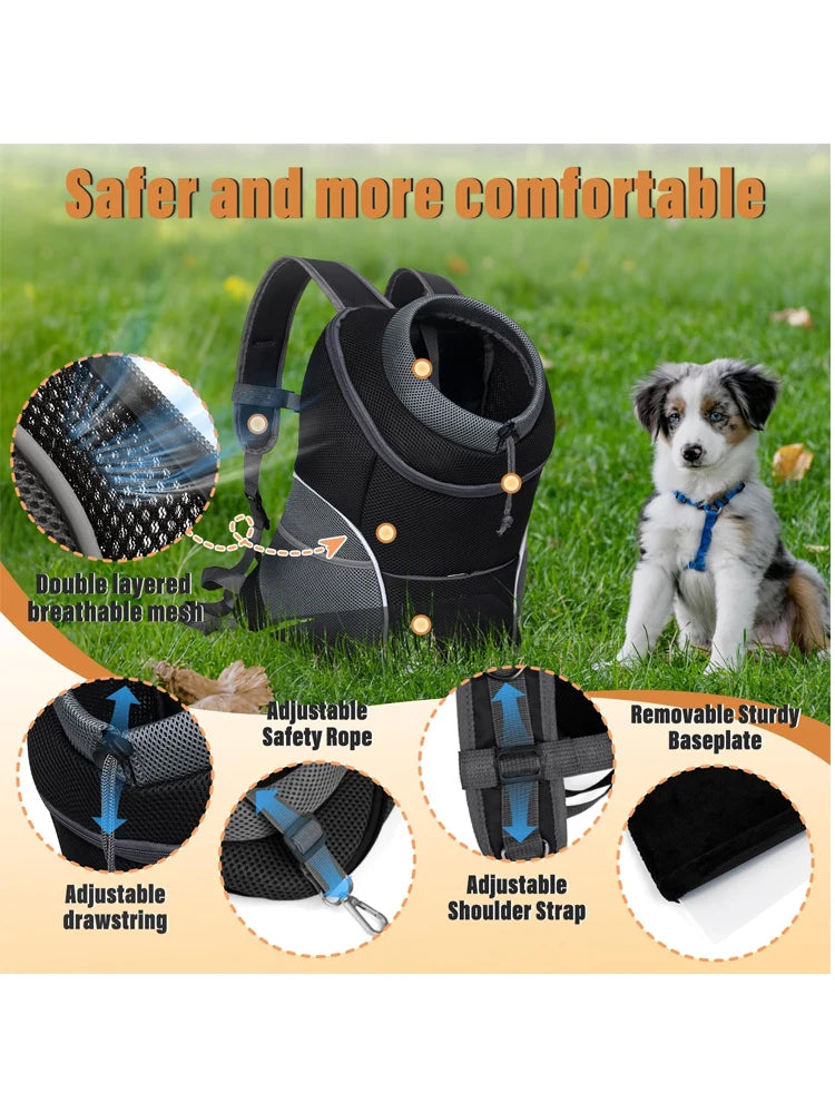 Pet Backpack Carrier for Small Dogs & Cats - Front-Folded Travel Backpack with Ventilation Mesh & Harness-Like Zipper Lock