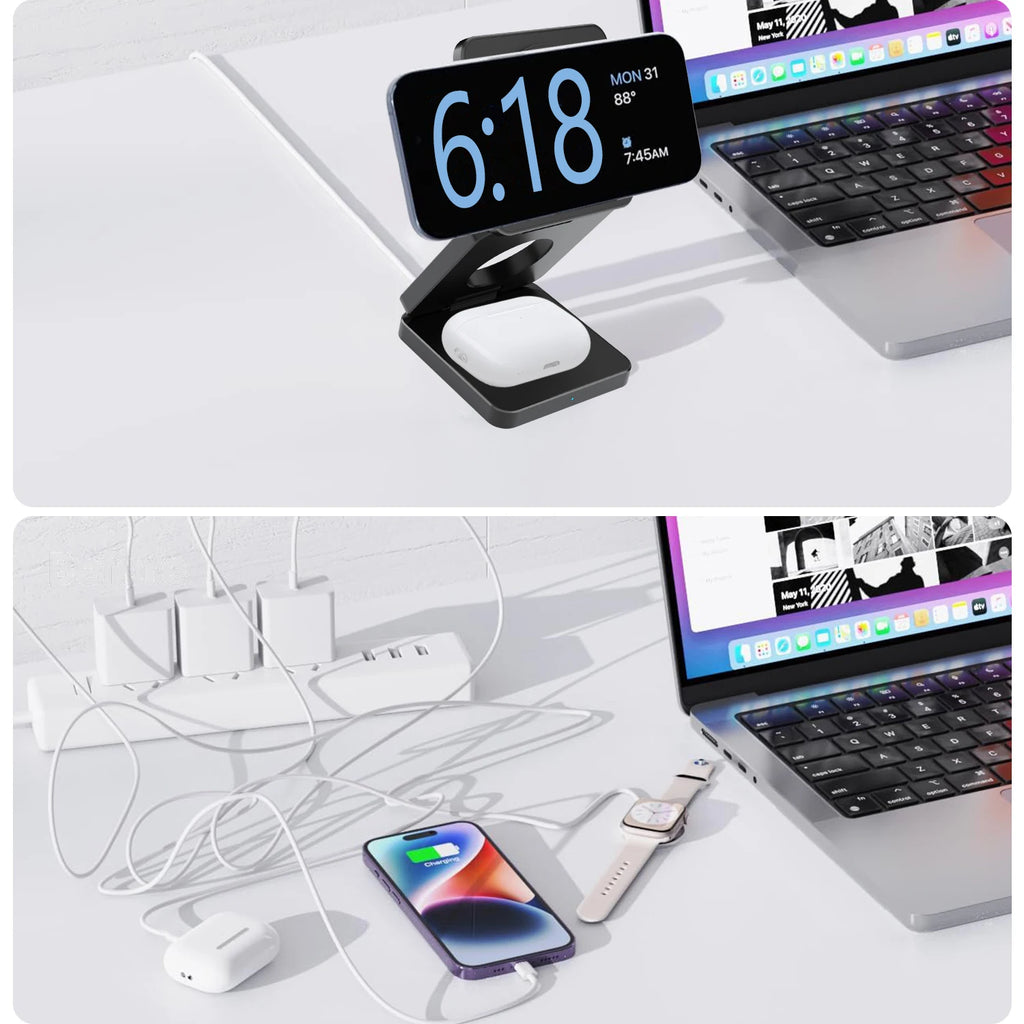 3 in 1 Wireless Charger Qi2 15W For iPhone 16 15 14 13 12 Fast Charging Station For Apple Watch 9 8 7 6 5 for Airpods pro stand