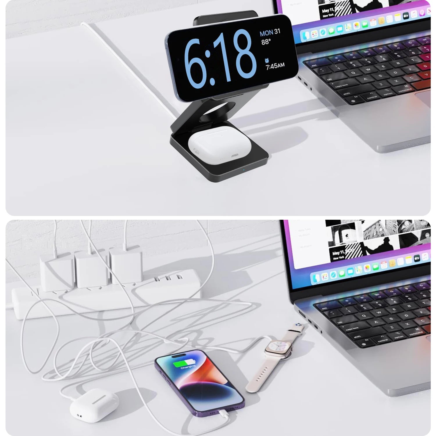 3 in 1 Wireless Charger Qi2 15W For iPhone 16 15 14 13 12 Fast Charging Station For Apple Watch 9 8 7 6 5 for Airpods pro stand