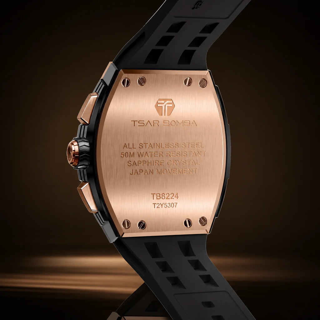 TSAR BOMBA TB8224Q Men's Rose Gold Tone Tonneau Quartz