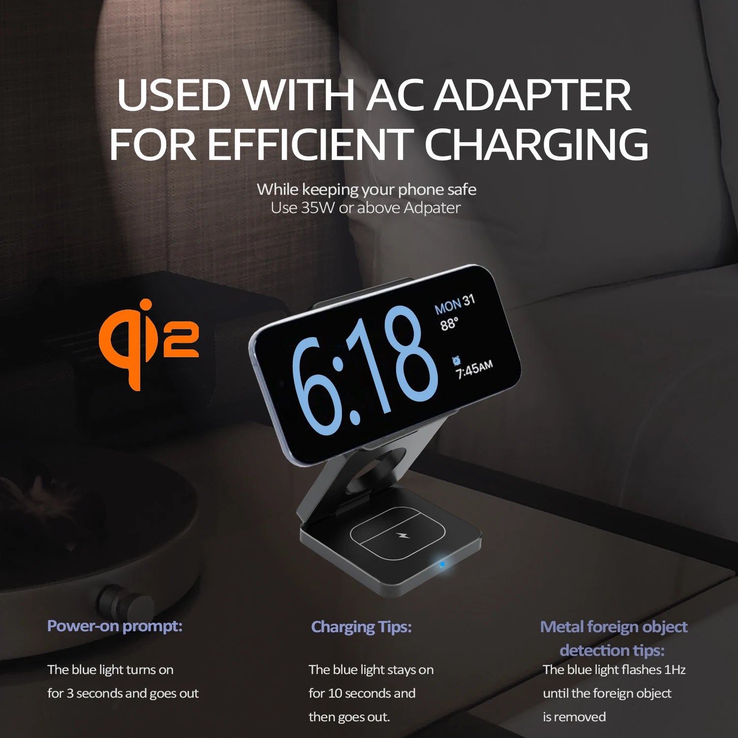 3 in 1 Wireless Charger Qi2 15W For iPhone 16 15 14 13 12 Fast Charging Station For Apple Watch 9 8 7 6 5 for Airpods pro stand