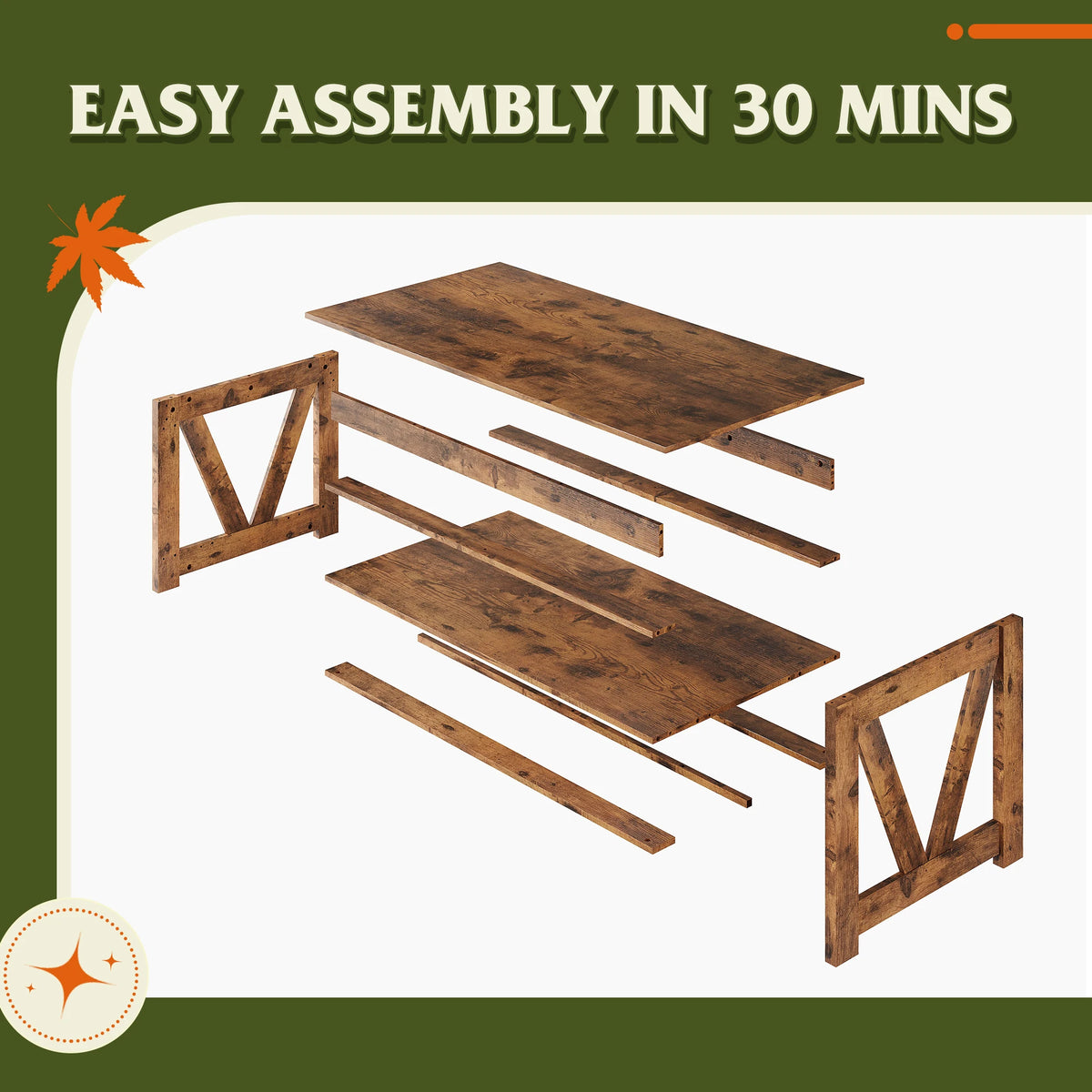 Coffee Table, 43.3 Inch Farmhouse Table with Storage, Rustic