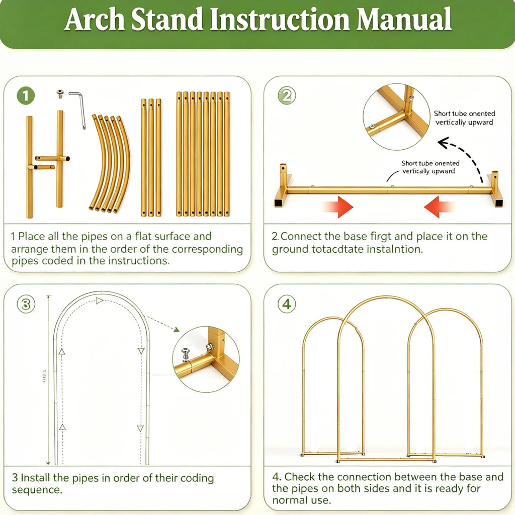 Gold Metal Wedding Arch Backdrop Stand 6FT &amp;7.2FT Heavy‑Duty