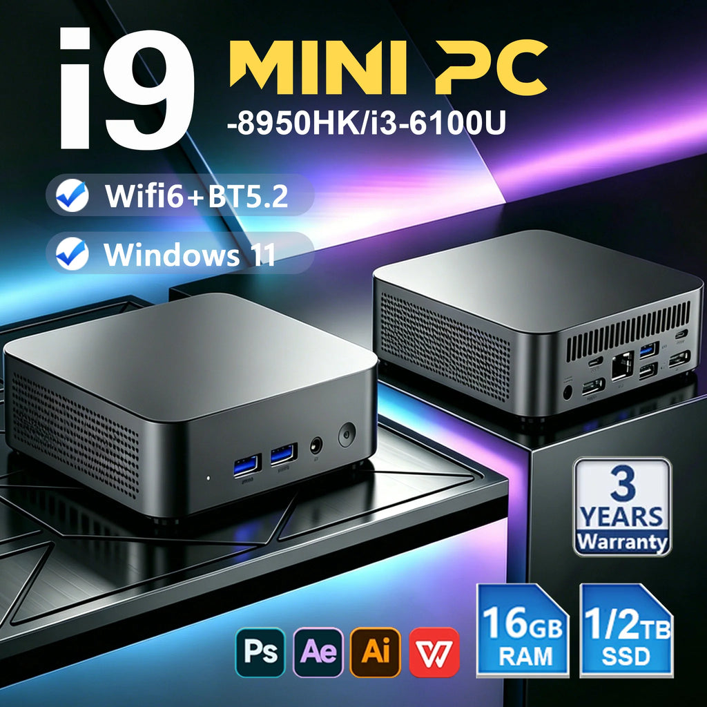 MINI PC Windows 11 Pro Intel i9-8950HK/i3-6100 Gaming PC