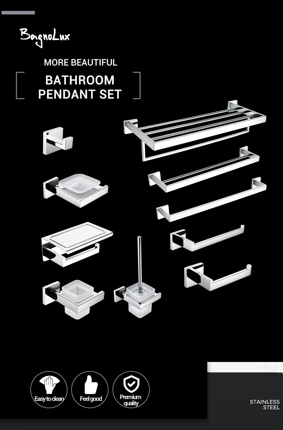 Polished Chrome Wall-mounted Stainless Steel Clothes Hook Toilet Paper Holder Towel Bar Kitchen Facilities Bathroom Accessories