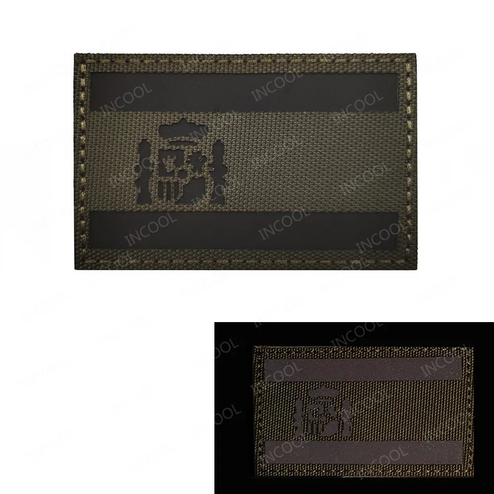 Black White IR Reflective Spain Patch Infrared Spanish Flag Patches Embroidery Patch For Backpack Clothes