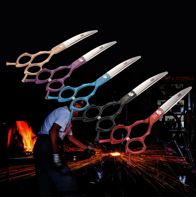 Fenice Professional symetrical handle colorful 6.5 inch pet dog curved animal grooming scissors
