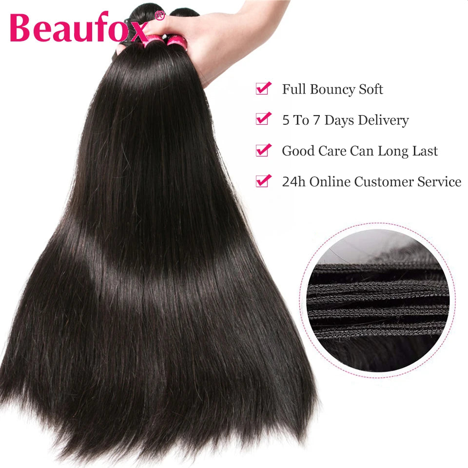 Beaufox Peruvian Hair Bundles Straight Human Hair Weave Bundles
