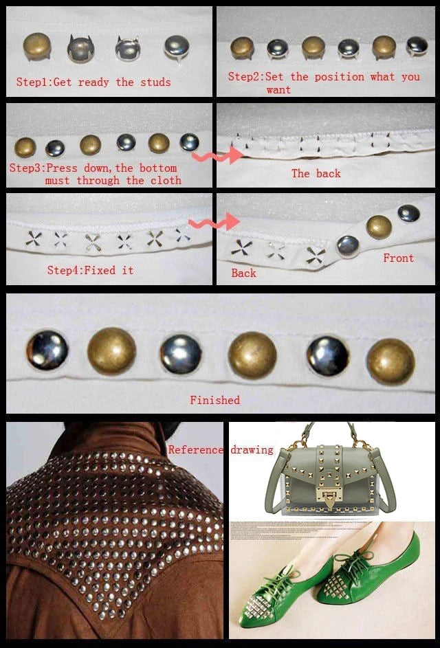 100pcs 2.5-16mm Round Dome Rivets Spike Studs Spots Nailhead Punk Rock DIY Leather Craft For Shoes Clothing Bag Parts Decoration