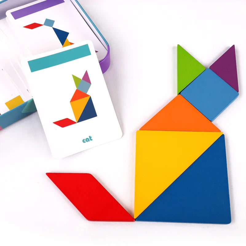 Wooden Children Puzzle Toys Montessori Preschool Education Tangram Game Building Blocks Learning Puzzle Game Kids Festival Toy