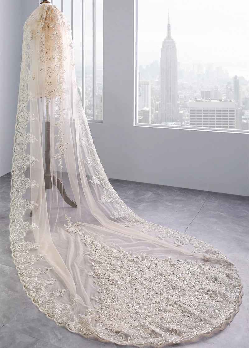 Customized Lace Sequin Wedding Veils 3 Meter Bridal Veil Wedding Accesorios Bridal Headwear Novia Velos Voile Wesele