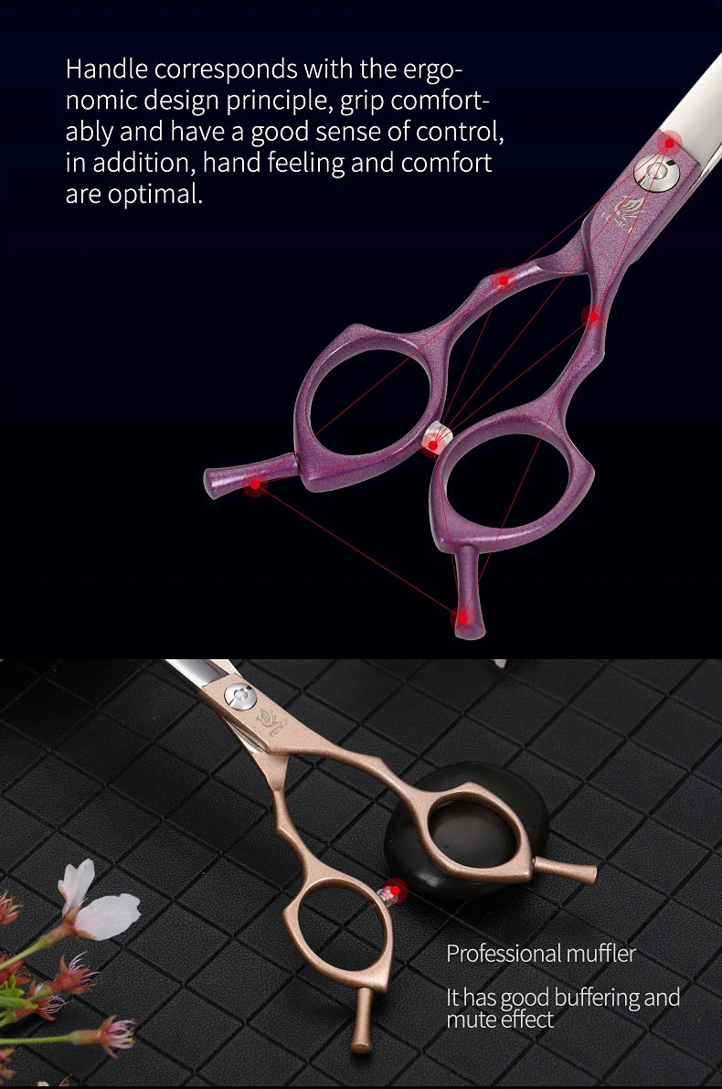 Fenice Professional symetrical handle colorful 6.5 inch pet dog curved animal grooming scissors