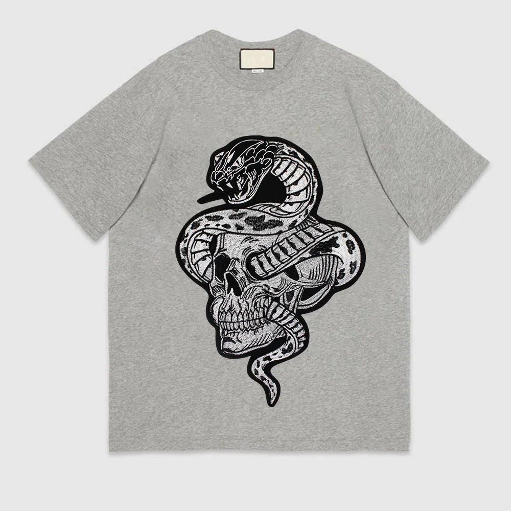 Large Skull Snake flower Biker Patches Iron on Embroidery Back Applique Jackets DIY Motorcycle Patch for Clothing Punk  Badge