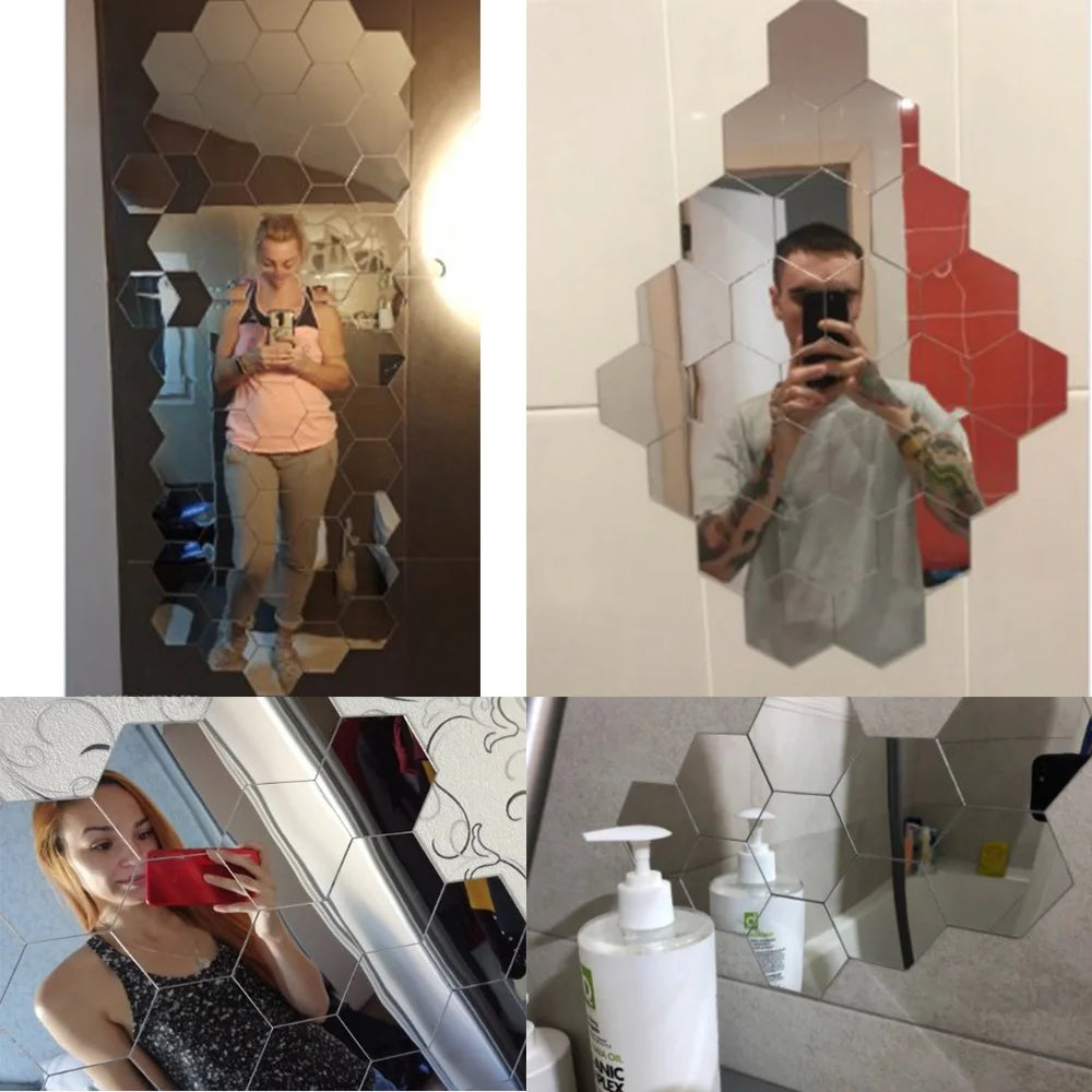 6/12pcs 3D Mirror Wall Sticker Hexagon Decal Home Decor DIY Self-adhesive Mirror Decor Stickers Art Wall Decoration 126mm Large