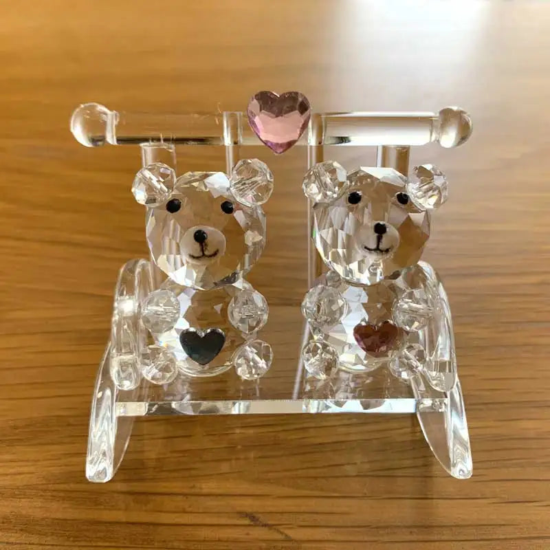 Crystal Couple Bear Figurine Glass Animal Bear Car Ornament Decor Home Table Decor Valentine's Day Gifts For Lovers